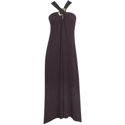 Me&thee Women's No Mercy Brown Halter Neck Midi Dress In Black