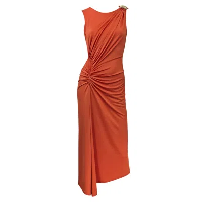 Me&thee Women's Pecking Order Orange Dress With Brooch Detail