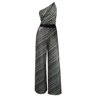 Me&thee Women's Pot Luck Metallic Stripe Jumpsuit In Black