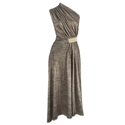 Me&thee Women's Primrose Path Antique Gold One Shoulder Dress In Gray
