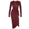 Me&thee Women's Red In Spite Of Claret Wrap Dress In Burgundy