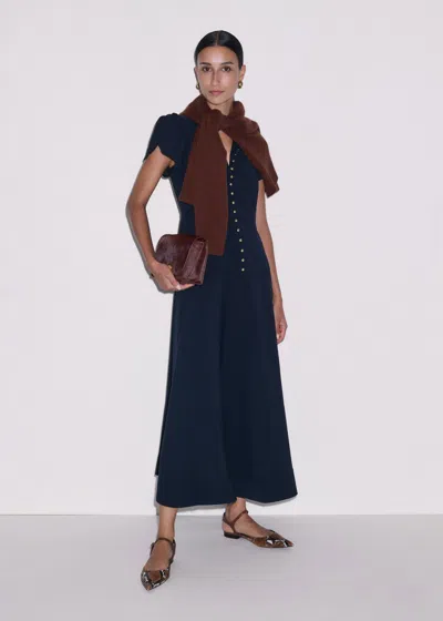 Me+em A-line Feature Button Maxi Dress Navy In Blue