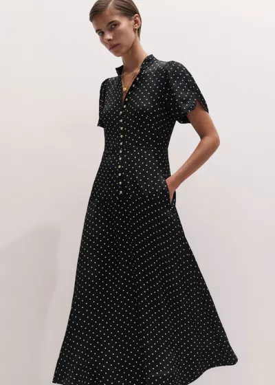 Me+em A-line Polka Dot Feature Button Maxi Dress Black-light Cream