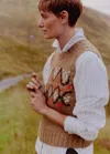 Me+em Alpaca Cotton Jacquard Sweater Vest In Deep Camel Mélange Multi