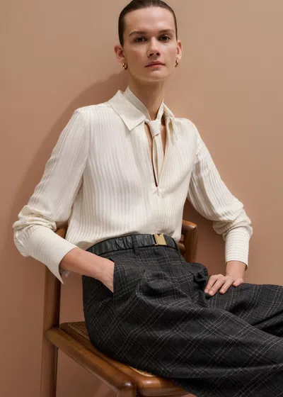 Me+em Am-pm Stripe Fluid Satin Shirt + Tie Light Cream In Sand