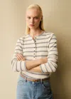Me+em Am-pm Stripe Rib Henley Tee In Cream/navy