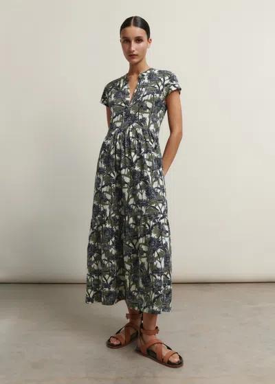 Me+em Aster Print Tiered Maxi Dress In Cream/navy/khaki