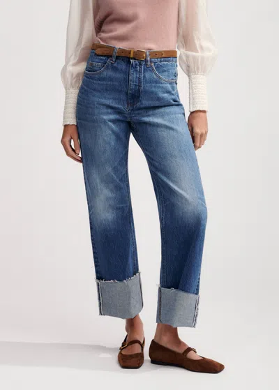 Me+em Authentic Relaxed Deep Turn-up Jean In Mid Blue Wash