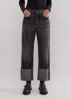 Me+em Authentic Relaxed Deep Turn-up Jean In Washed Black