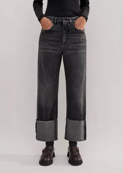 Me+em Authentic Relaxed Deep Turn-up Jean In Washed Black