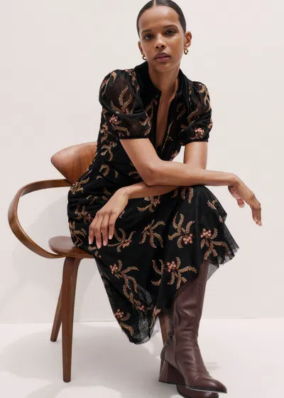 Me+em Autumn Floral Embroidery Maxi Dress + Slip Black/multi In Brown