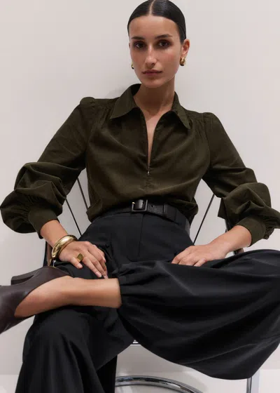 Me+em Babycord Balloon Sleeve Blouse Rich Olive Green