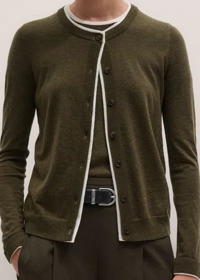 Me+em Barely There Contrast Slim Cardigan Rich Olive-soft White In Green