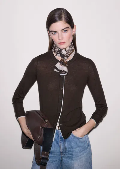 Me+em Barely There Contrast Slim Cardigan Warm Chocolate/soft White In Black