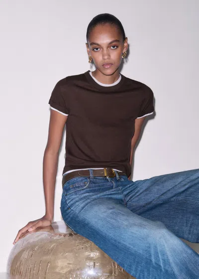Me+em Barely There Contrast Trim Knit Baby Tee Warm Chocolate/soft White In Brown