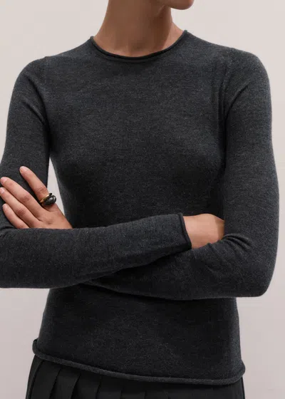 Me+em Barely There Jersey Stitch Crew Neck Charcoal Melange In Gray