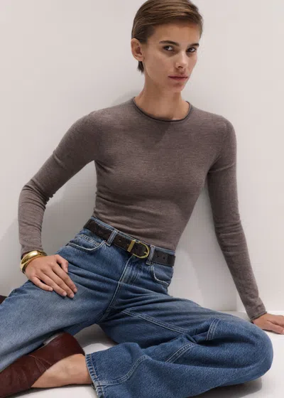 Me+em Barely There Jersey Stitch Crew Neck Heather Brown In Gray