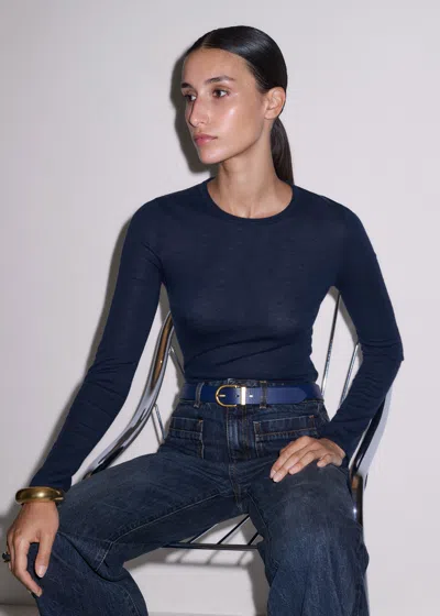 Me+em Barely There Jersey Stitch Crew Neck Navy In Blue