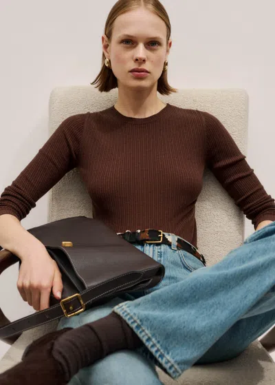 Me+em Barely There Slim Rib Layering Sweater In Brown