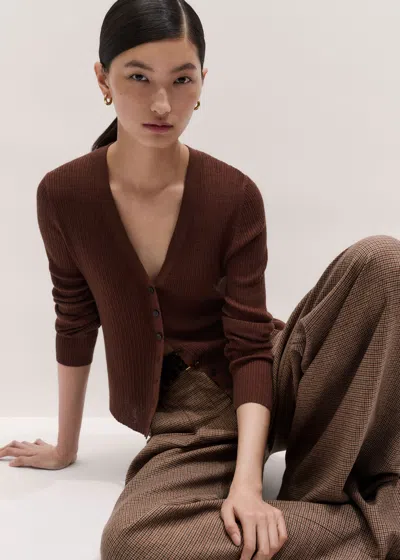 Me+em Barely There V Neck Slim Cardigan Pecan Brown