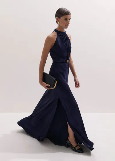 Me+em Beautifully Draped Full Length Dress Evening Navy In Blue