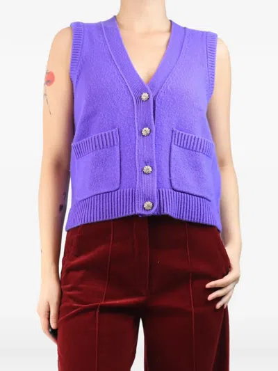 Pre-owned Me+em Bejewelled-button Sleeveless Cardigan In Purple