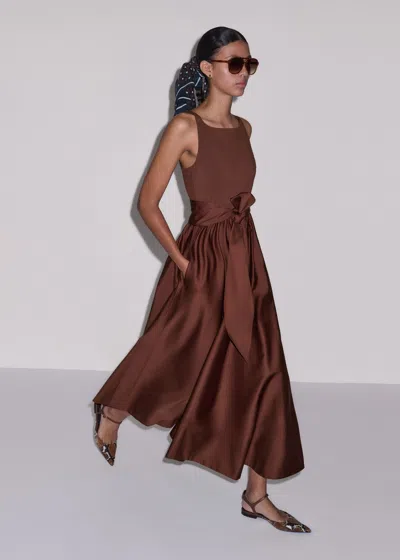 Me+em Boat Neck Fit And Flare Maxi Dress + Tie Cinnamon Brown In Multi