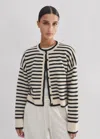 Me+em Boiled Cashmere Striped Cardigan In Cream/black