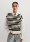 Me+em Boiled Cashmere Striped Sweater Vest In Cream/black