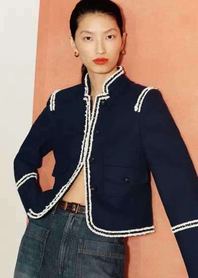 Me+em Bold Braid Short Fitted Jacket Navy In Blue