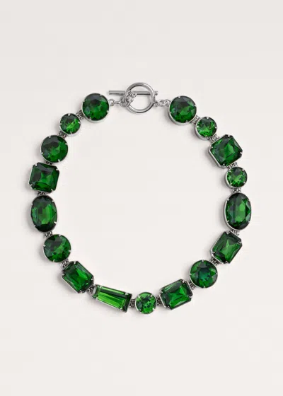 Me+em Bold Diamante Short Necklace Emerald-silver In Brown