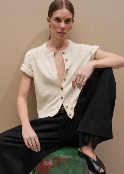 Me+em Bouclé Straight Knit Button Tee Cream In White