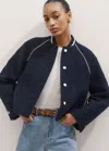 Me+em Bouclé Varsity Swing Jacket In Navy