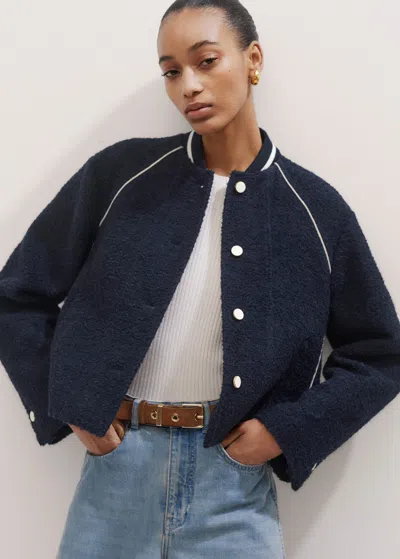 Me+em Bouclé Varsity Swing Jacket In Navy