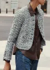 Me+em Boxy Crop Tweed Jacket Blue Multi In Blue
