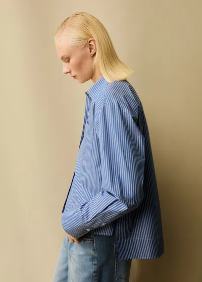 Me+em Bright Cotton Stripe Crop Shirt In Bright Blue/white/navy