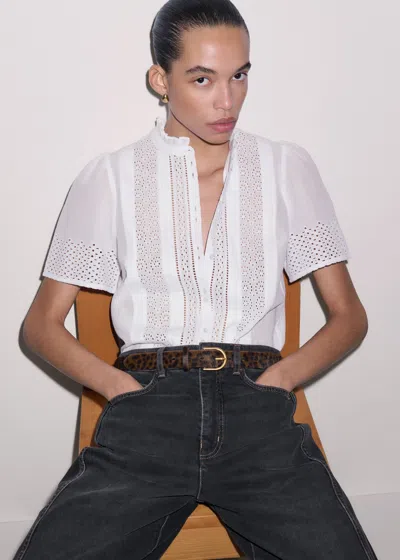Me+em Broderie Anglaise Panneled Blouse Soft White