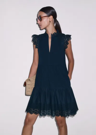 Me+em Broderie Slub Short Swing Dress In Blue