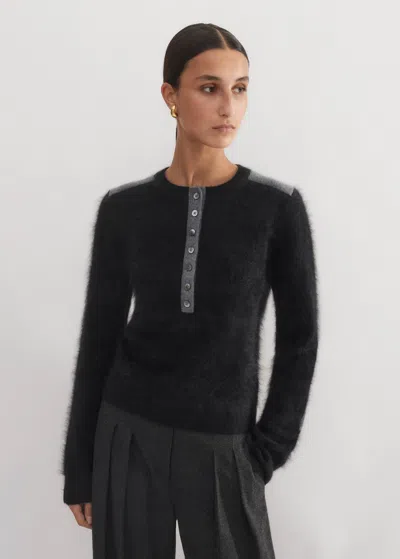 Me+em Brushed Cashmere Contrast Panel Sweater In Black/grey Mélange