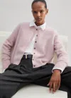 Me+em Brushed Cashmere Crew Neck Cardigan In Powder Pink