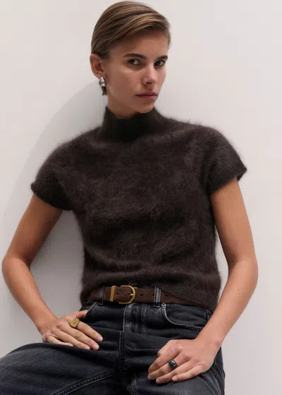 Me+em Brushed Cashmere High Neck Knit Baby Tee Dark Chocolate Brown