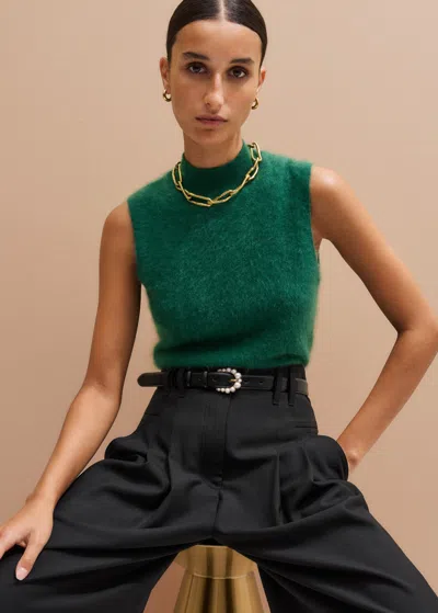 Me+em Brushed Cashmere High Neck Slim Knit Vest Eden Green