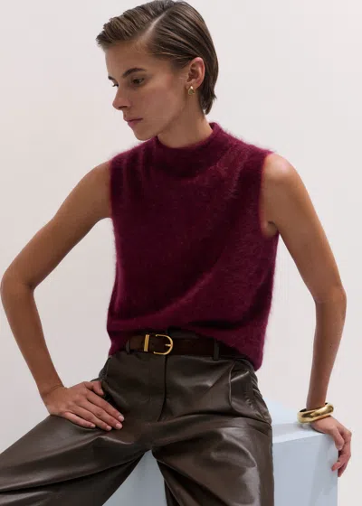 Me+em Brushed Cashmere High Neck Straight Vest Barolo Red