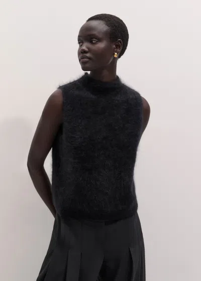 Me+em Brushed Cashmere High Neck Straight Vest Black In Blue