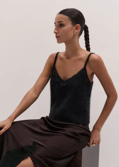 Me+em Brushed Cashmere Lace Trim Slim Knit Vest Black In Blue