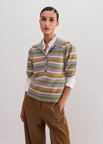 Me+em Brushed Cashmere Pouf Sleeve Collared Tee In Grey/camel/pink/olive