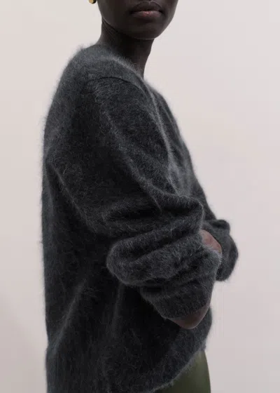 Me+em Brushed Cashmere Relaxed V Neck Jumper Charcoal Melange In Gray