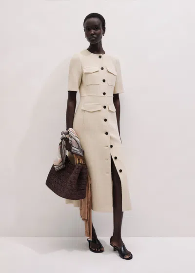 Me+em Button Front Maxi Shift Dress Cream In White