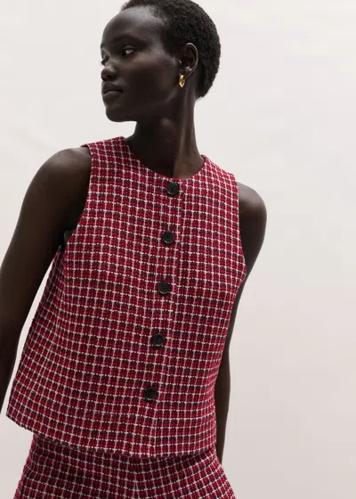 Me+em Button Through Sleeveless Top Pomegranate Red Multi In Brown