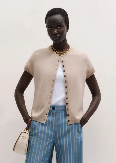 Me+em Button Through Straight Knit Tee Oatmeal In Brown